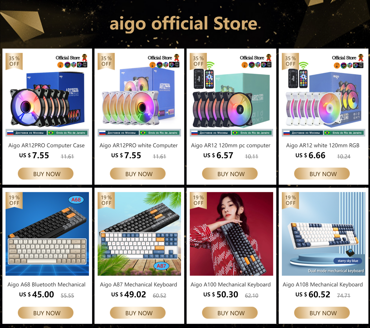 Aigo CPU Cooler — 2/4/6 Heat Pipe Radiator with 3-Pin PWM Silent RGB Fan for Intel LGA 1700/1150/1155/1156/1366 & AMD AM2/AM3/AM4
