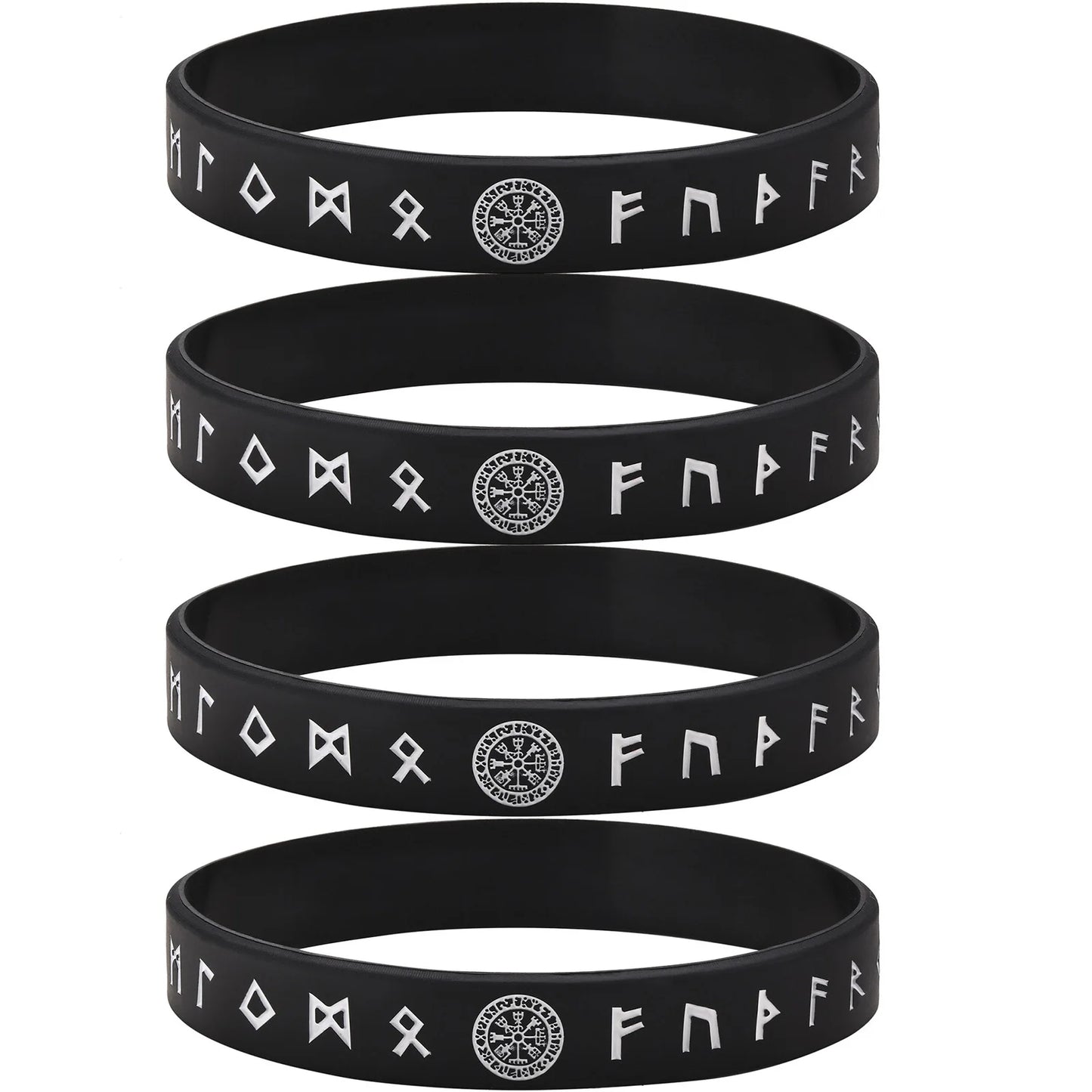 Vnox 12mm Silicone Bracelet for Men - Soft Rubber Viking Compass Rune Amulet Wristband Set