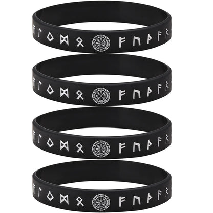 Vnox 12mm Silicone Bracelet for Men - Soft Rubber Viking Compass Rune Amulet Wristband Set