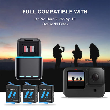 3 Channel Fast Battery Charger with Type C Cable - Charging Station for GoPro Hero 12/11/10/9 Camera Accessories