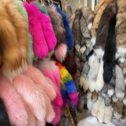 2024 Natural Fox Fur Tail Keychain – Chic Y2K Furry 40cm Keyring Accessory for Women’s Car Keys