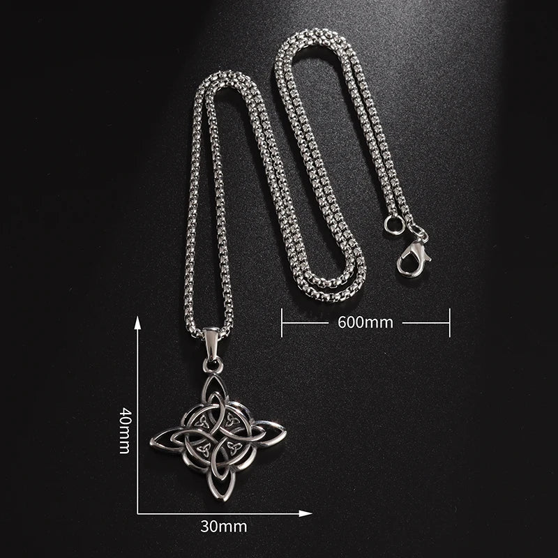 Witch Knot Necklace – Stainless Steel Magic Celtic Knot Pendant, Pagan Witchcraft Symbols, Jewelry Gift for Women