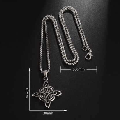 Witch Knot Necklace – Stainless Steel Magic Celtic Knot Pendant, Pagan Witchcraft Symbols, Jewelry Gift for Women