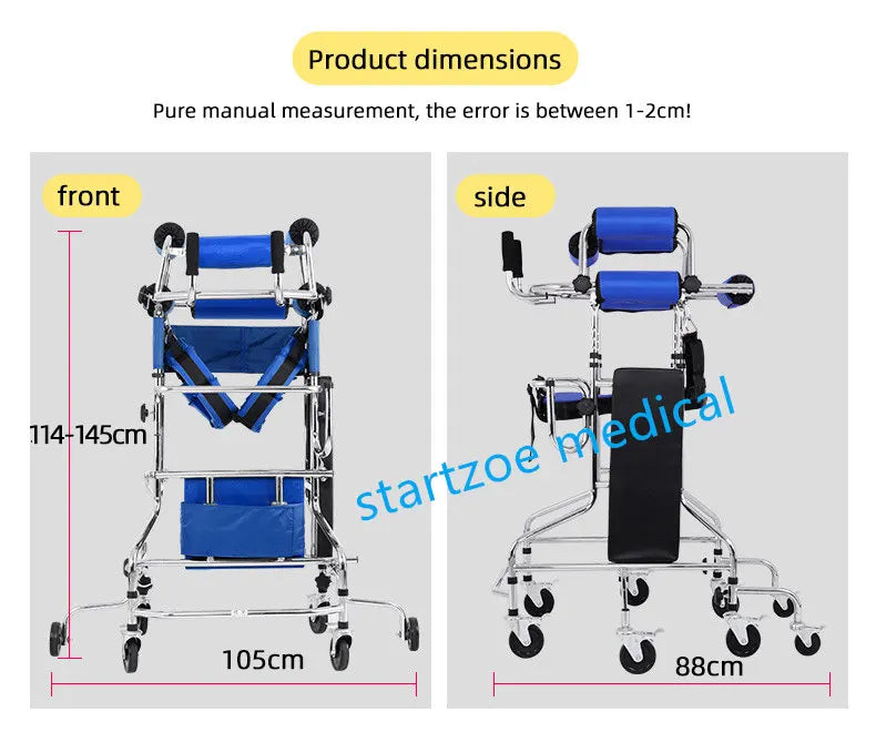 Upright Rollator Walker – 8-Wheel Anti-Tilt Stand-Up Walker with Seat, Hemiplegia Mobility Support Frame