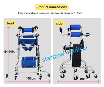 Upright Rollator Walker – 8-Wheel Anti-Tilt Stand-Up Walker with Seat, Hemiplegia Mobility Support Frame