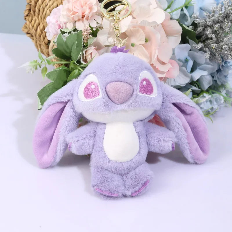 Disney Kawaii Stitch Plush Keychain – Cute Lilo & Stitch Angel Stuffed Bag Pendant for Girls' Birthday Gifts
