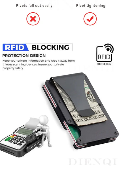 RFID Carbon Fiber Metal Wallet for Men – Slim Minimalist Card Holder, Thin Small Money Clip Purse