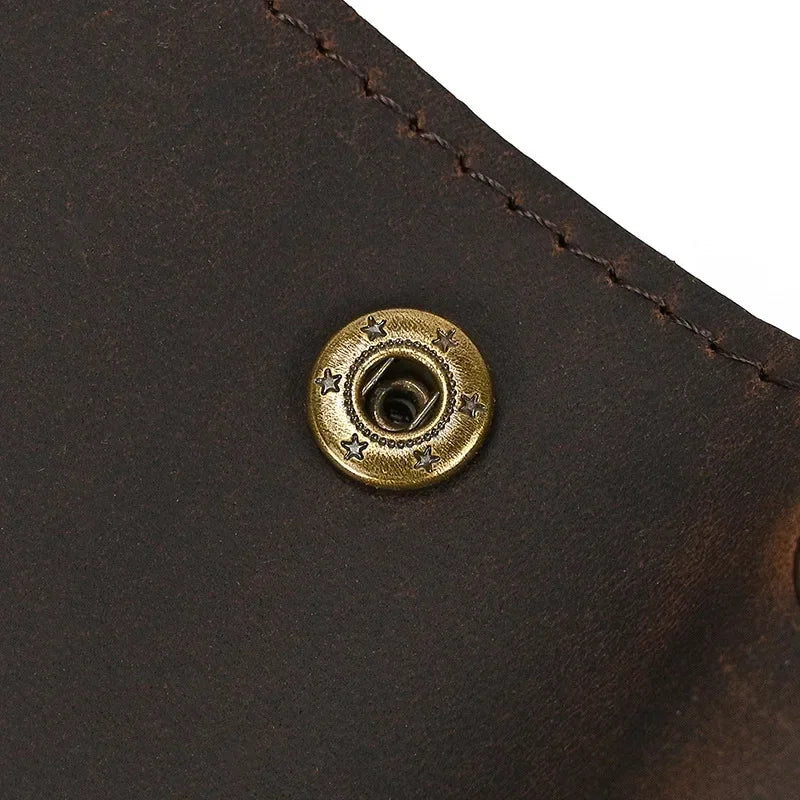 Men’s Genuine Leather Short Wallet with Chain – Trifold Zipper Clutch, Card Holder & Coin Purse