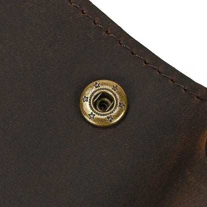 Men’s Genuine Leather Short Wallet with Chain – Trifold Zipper Clutch, Card Holder & Coin Purse