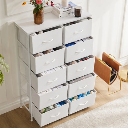 White Wardrobe Closet with 5/7/10 Fabric Drawers – Bedroom Storage Chest Cabinet Furniture