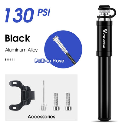 WEST BIKING Mini Bicycle Pump - Portable Aluminum Alloy Tire Inflator for MTB Road Bike Schrader Presta Valve