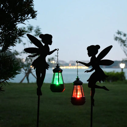 Solar Fairy Garden Statue - Metal Fairy Figurine with Crackle Glass Globe Lantern for Lawn, Patio & Outdoor Pathway Decor