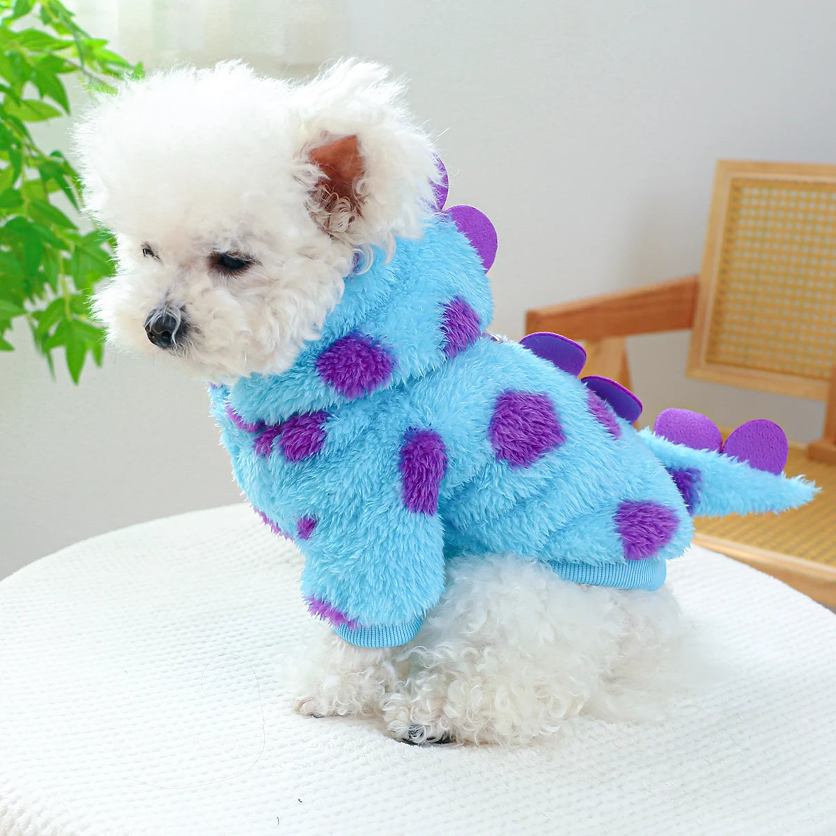 Pet Hooded Coat: Warm Blue Dinosaur Jacket for Small-Medium Dogs - Autumn/Winter Thickened Clothing with Drawstring Buckle