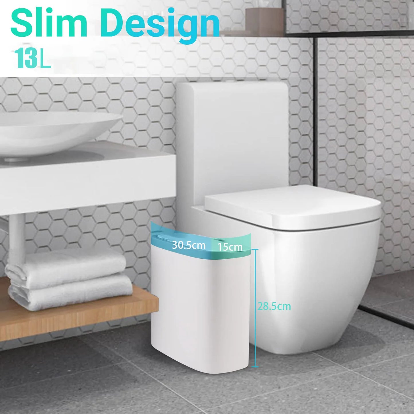 Automatic Touchless Bathroom Trash Can – Motion Sensor Waterproof Slim Garbage Bin for Kitchen & Bedroom