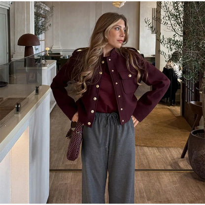 2025 Women's Elegant Long Sleeve Woolen Coat – V-Neck, Single-Breasted Slim Fit Solid Color Office Jacket