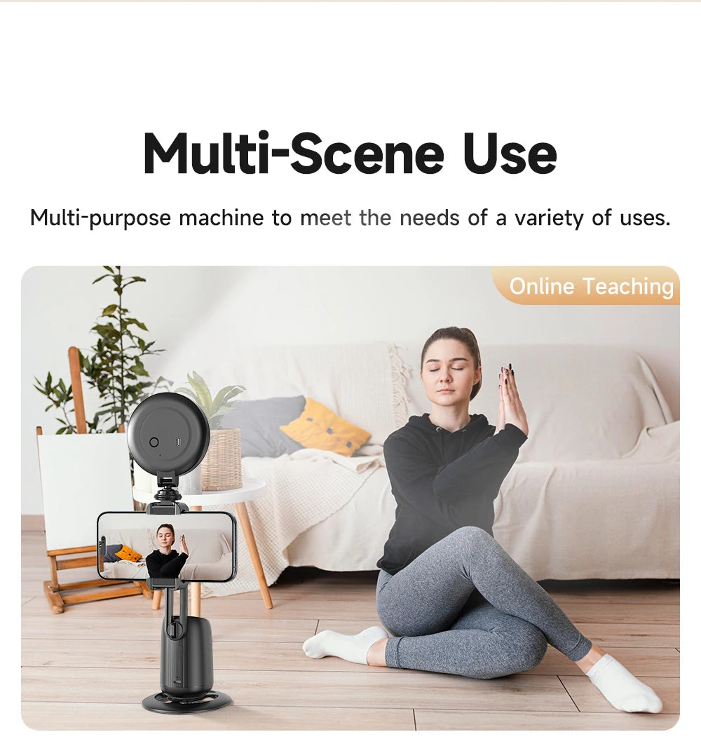 AI Smart 360° Gimbal with Auto Face Tracking – All-in-One Phone Holder & Video Stabilizer Tripod