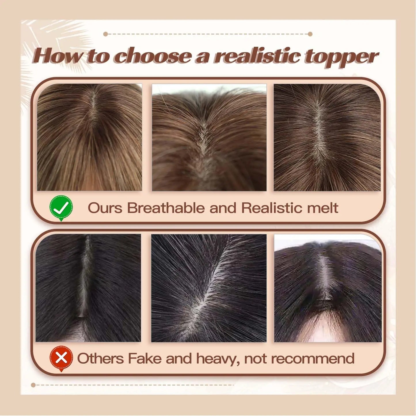 Straight Ombre Brown Remy Human Hair Topper – 100% Silk Base Clip-in Wig with Bangs, Hair Extension for Women