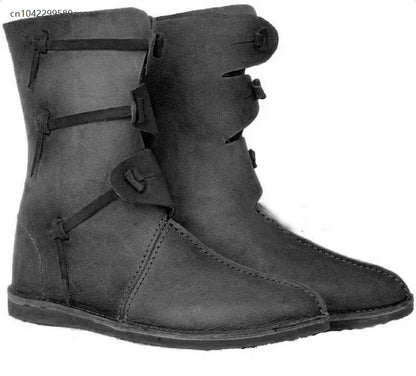 Medieval Viking PU Leather Boots - Retro Roman Style Round Toe Cosplay Knight Boots