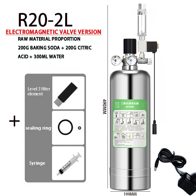 Aquarium DIY CO2 Generator Kit – Stainless Steel CO2 Cylinder & Carbon Dioxide Reactor System for Plants & Fish Tanks