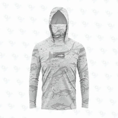 Men's Fishing Shirt with Sun Protection – All in One Hoodie Mask, UPF 50+ T-Shirt for Hunting, Camping & Angling