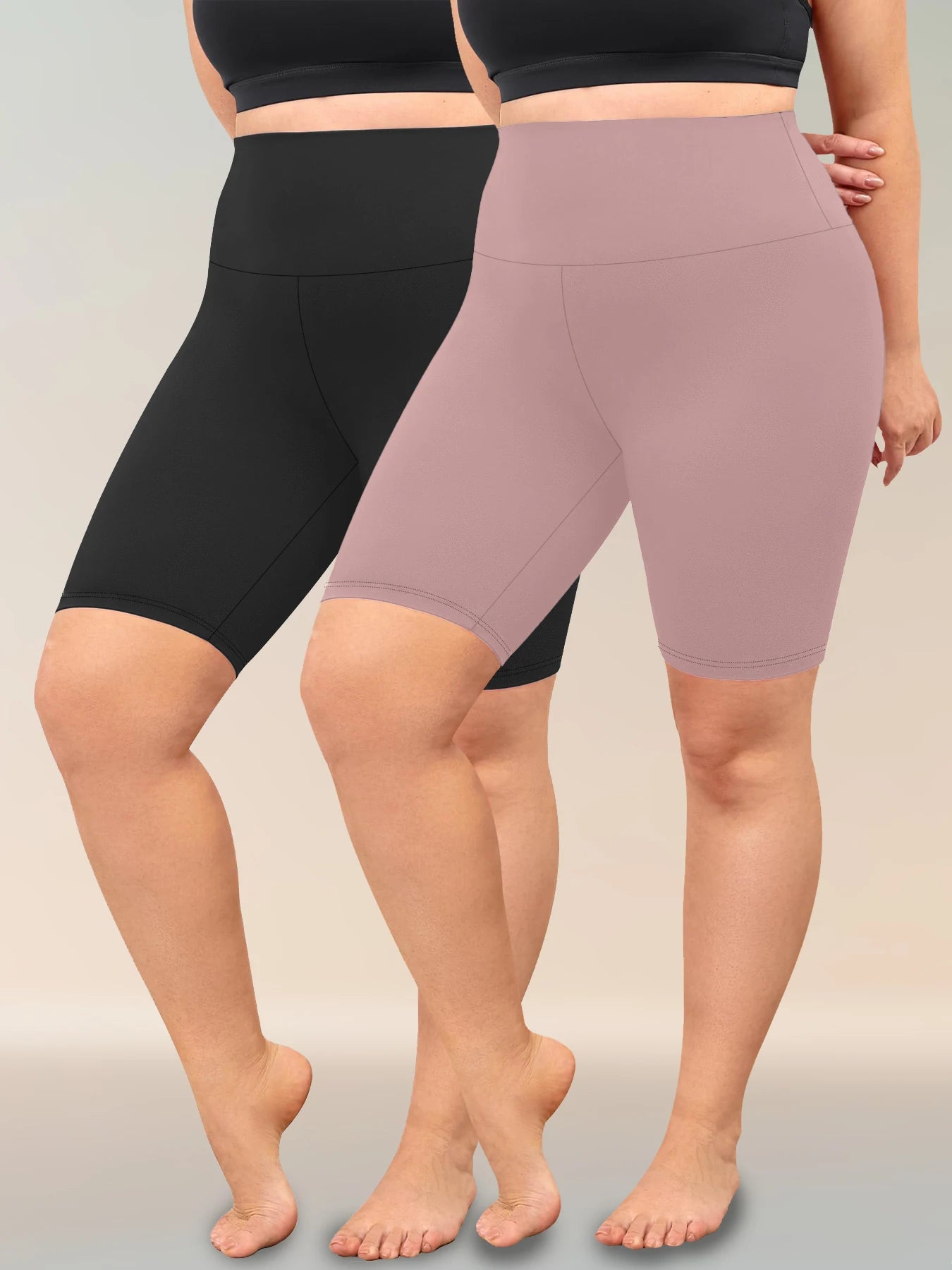 2-Pack Plus Size Women’s Biker Shorts - High-Waisted Soft Workout & Yoga Athletic Shorts