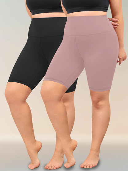 2-Pack Plus Size Women’s Biker Shorts - High-Waisted Soft Workout & Yoga Athletic Shorts