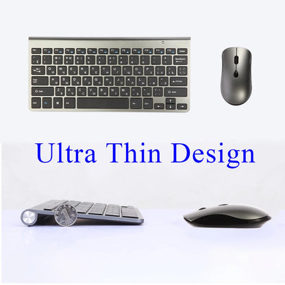 2.4G Wireless Mini Keyboard and Mouse Set – USB Portable Combo with Russian/Korean/Hebrew Layout for PC & Laptop