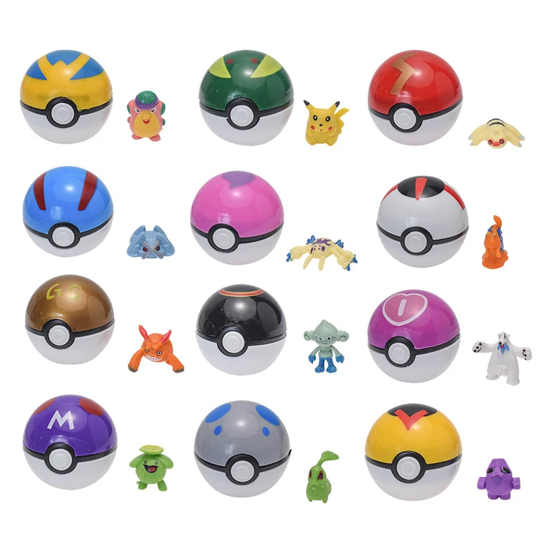 12Pcs Pokémon Poké Ball Figure Set – Pikachu Pocket Monster PVC Action Figures Collection Toy Gift Set
