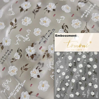 Floral Nail Art Stickers - White Rose Lily Daisy Peony Cherry Blossom & Magnolia Manicure Decals for DIY Nails