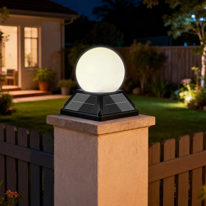Solar Post Pillar Light - Round Ball Garden Lamp with Remote, Timer, Dimmer and 2400mAh Battery