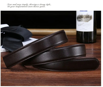 Men's Ratchet Leather Belt – Adjustable Strap with Free Buckle Replacement for Cowboy Style