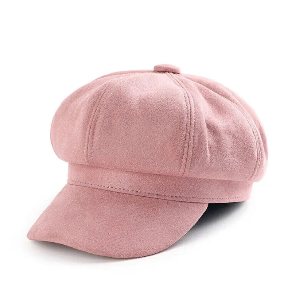 Casual Suede Fabric Hat — Solid Color Adjustable Baker Newsboy Beret Cap