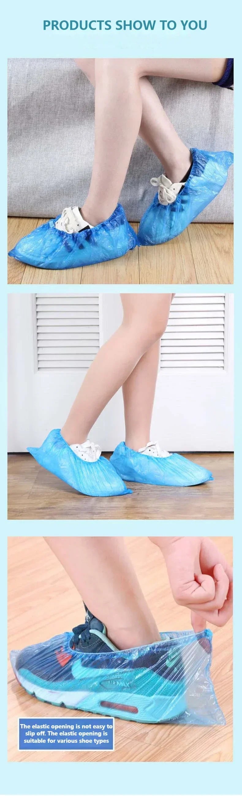 100pcs Disposable Waterproof Boot Covers – Non-Slip, Plastic Overshoes for Rain & Mud Protection