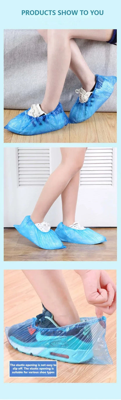 100pcs Disposable Waterproof Boot Covers – Non-Slip, Plastic Overshoes for Rain & Mud Protection