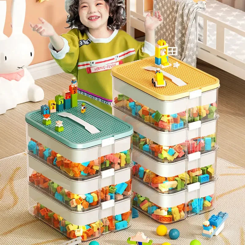 2 Layer Storage Box for Building Blocks - Transparent Toy Organizer with Lid, Stackable, Ideal for Children’s Toys, First Aid Kit, and Medicine