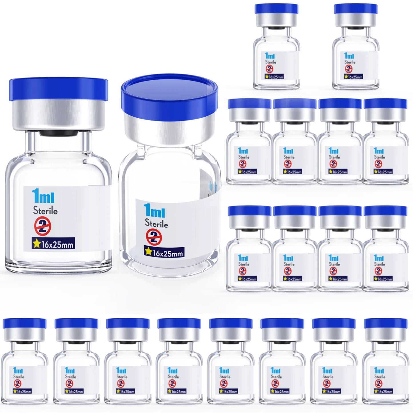 Sterile Glass Vials with Rubber Stopper & Aluminum Cap – 20pcs Individually Packaged, Burr-Free