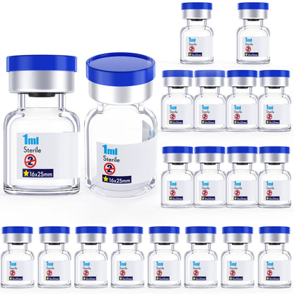 Sterile Glass Vials with Rubber Stopper & Aluminum Cap – 20pcs Individually Packaged, Burr-Free
