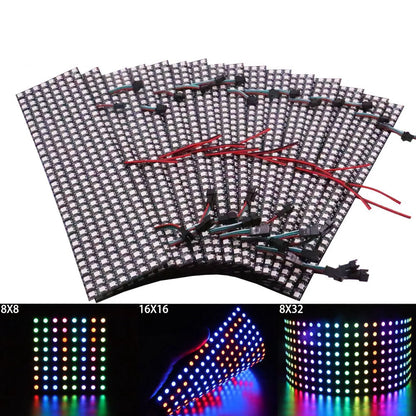 WS2812B RGB LED Pixel Matrix Panel - Individually Addressable Flexible 8×8, 16×16 or 8×32 LED Screen, DC 5V