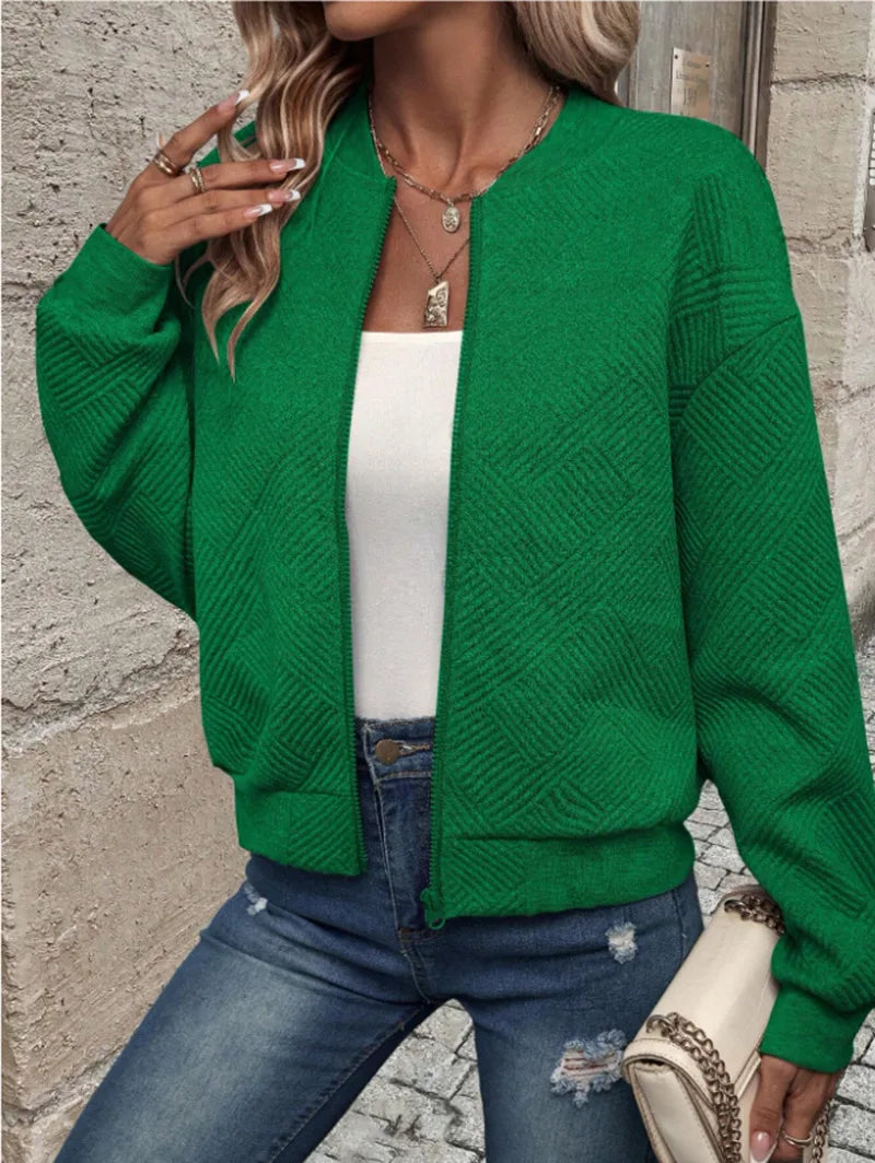 Women’s Plus Size Zipper Sweater Coat - Casual Solid Color Autumn & Winter Jacket