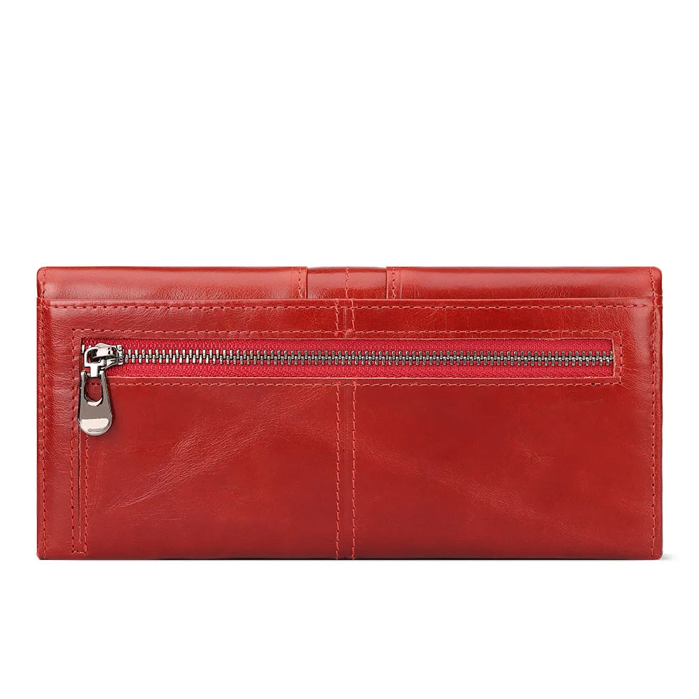 Women's Genuine Leather Clutch Wallet – RFID Blocking Phone Purse with Zipper Pocket
