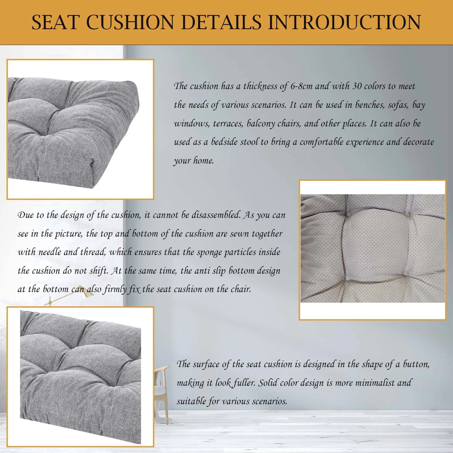 Linen Fabric Window Seat Cushion – 6CM Thick Custom Bench Pad for Bay Windows, Patio Chairs & Garden Home Seating Comfort