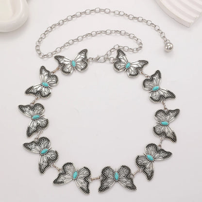 Designer Women’s Silver Waist Chain Belt – Retro Bohemian Ethnic Style for Skirts & Jeans