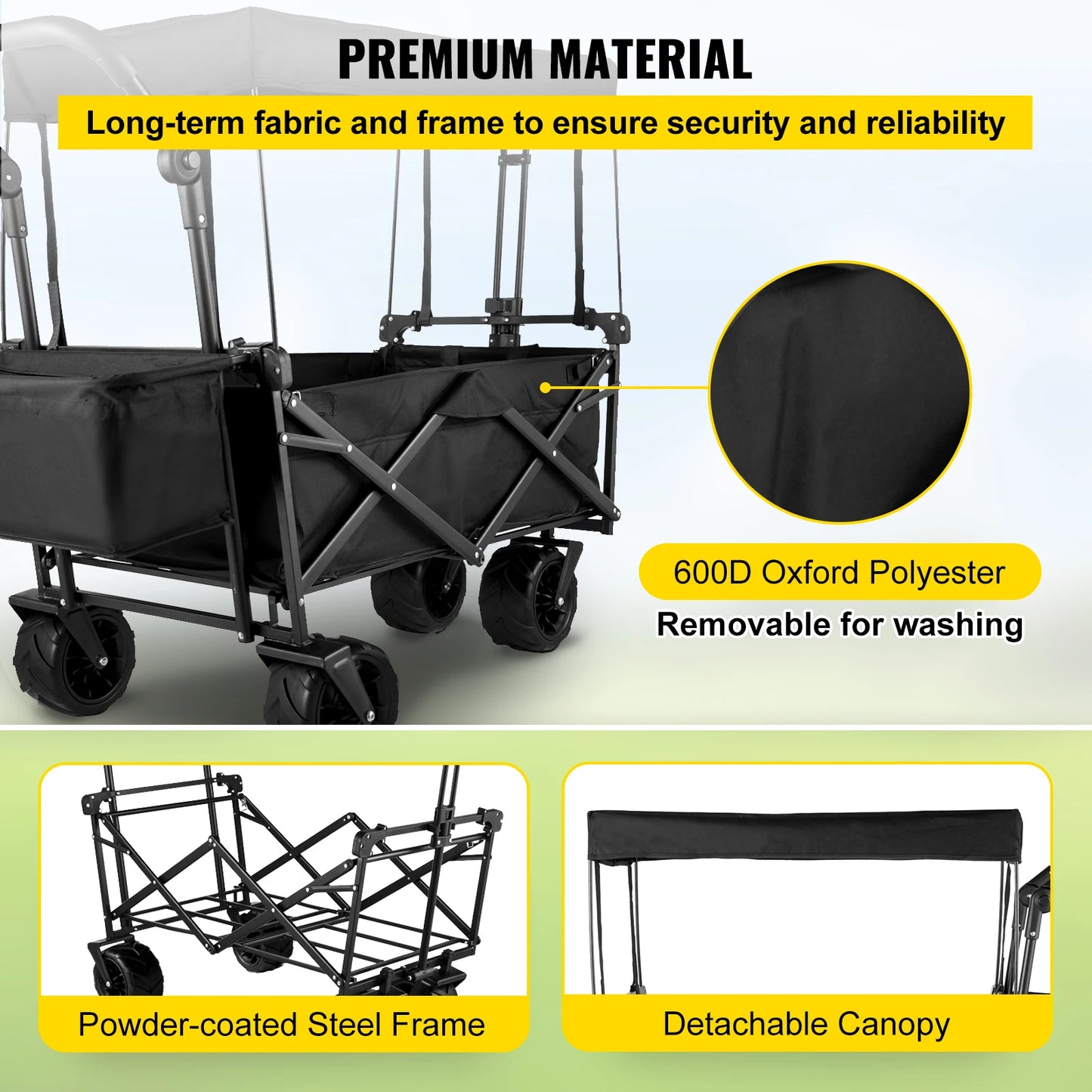 VEVOR Extra Large Collapsible Garden Wagon – Foldable Cart with Removable Canopy for Camping, Shopping & Groceries