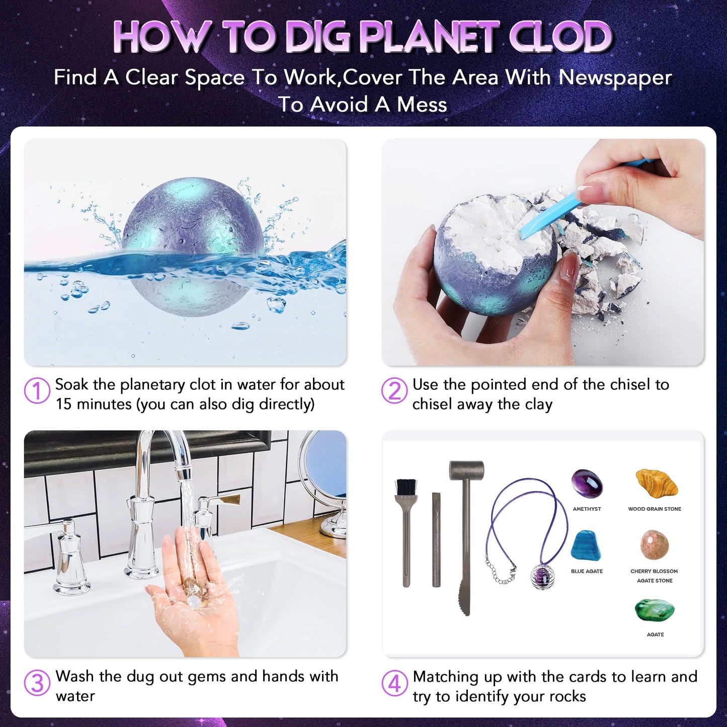 Solar System Archaeology Digging Toy Set – Kids Planet Gem Mining Science Educational Exploration Kit