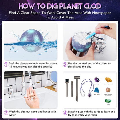 Solar System Archaeology Digging Toy Set – Kids Planet Gem Mining Science Educational Exploration Kit