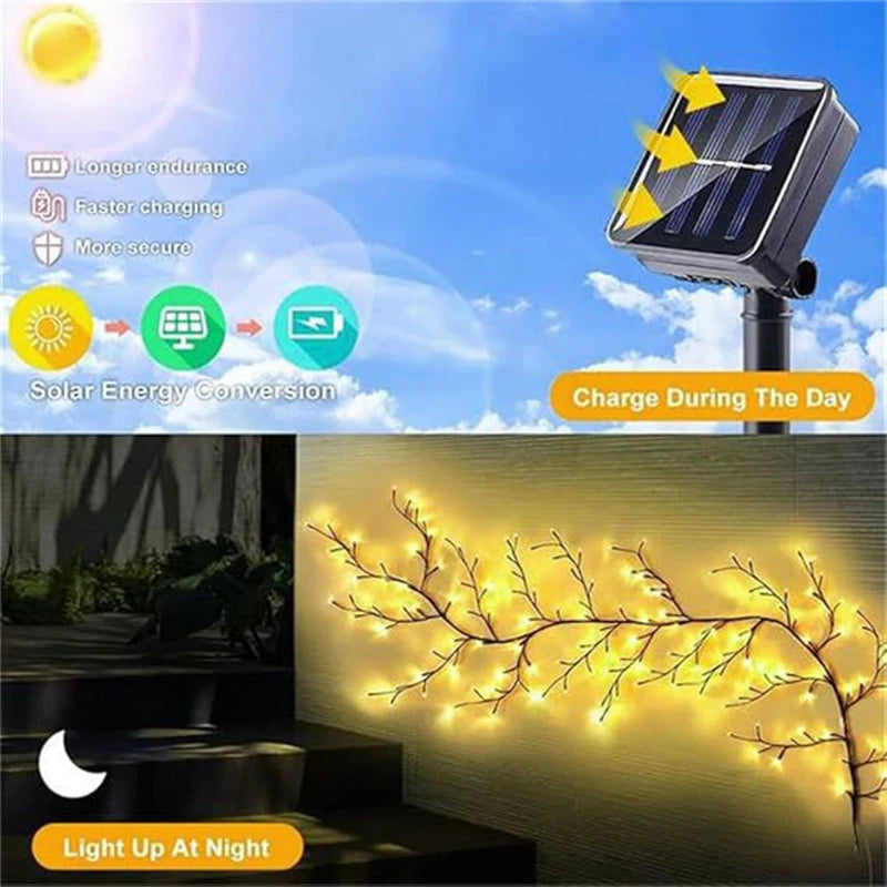 96-LED Solar Willow Vine String Lights – Waterproof Outdoor Fairy Lights with 8 Modes for Garden & Balcony