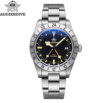 ADDIESDIVE GMT Men’s Diver Watch – 39mm Stainless Steel, Luminous Calendar Display, 20ATM Quartz Reloj Hombre