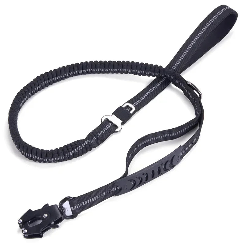 Reflective Shock-Absorbing Dog Leash – Heavy-Duty Tactical Bungee Leash with Car Seatbelt for Large Dogs, No-Pull Pet Leash