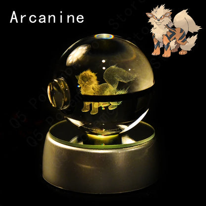 Pokemon 3D Crystal Ball Figurine — Pikachu, Gengar, Mew, Mewtwo Glass Statue with Lamp Base, Kids Birthday Gift