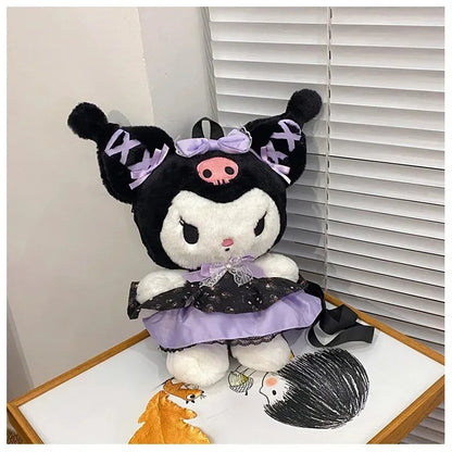 Kawaii Sanrio Kuromi Plush Backpack – Lolita Style Stuffed Animal Doll, My Melody Tote Bag for Women & Girls, Christmas Gift